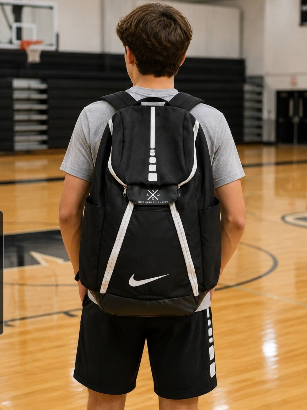 LIKE NEW- Nike ELITE Black Backpack with White Accents- HOOPS ELITE Quad Zip